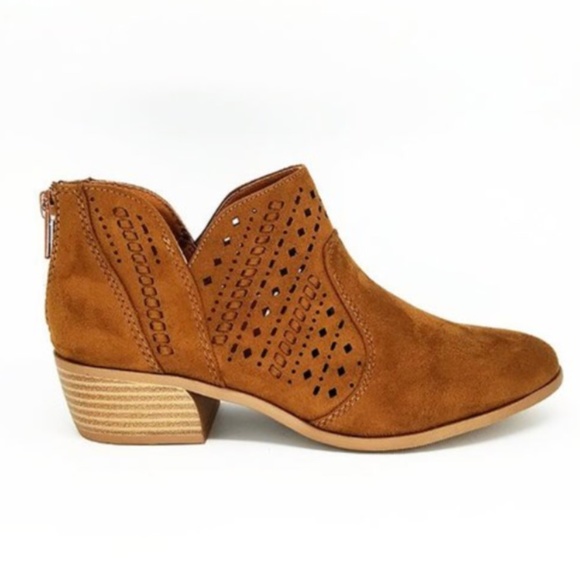 Shoes - Last one  Brown Laser Cut Zip up Bootie